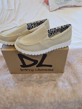 Dirty Laundry Beige Slip-On Canvas Loafers with White Sole